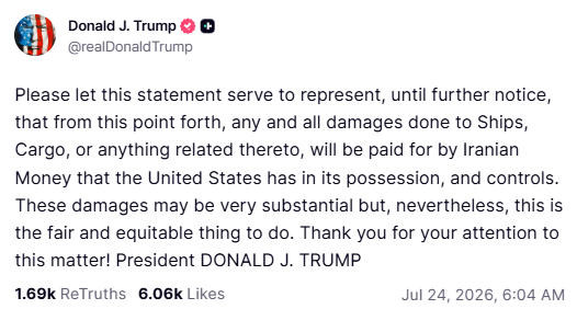 Trump Orders US Compensation for Iranian Losses