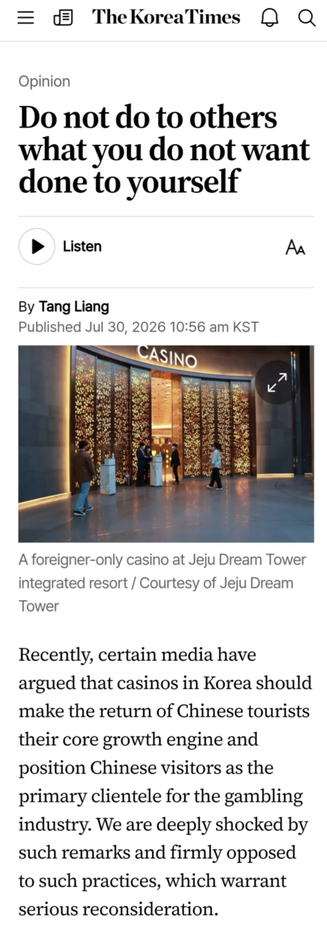 Chinese Embassy Condemns Exploiting Chinese Tourists for Gambling in South Korea