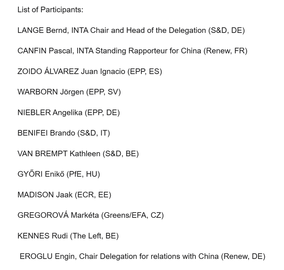 European Parliament Delegation Visits China to Discuss Economic Relations